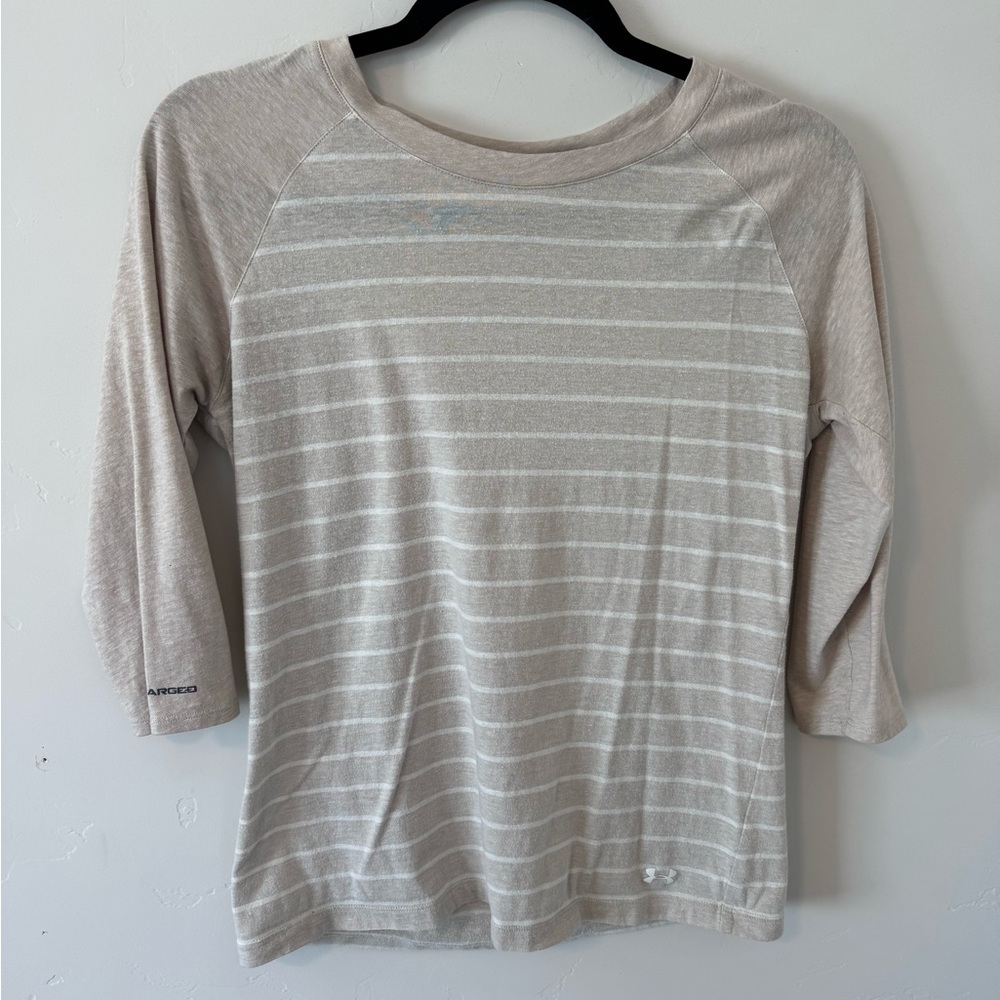 Under Armour Beige and White Striped Raglan Shirt